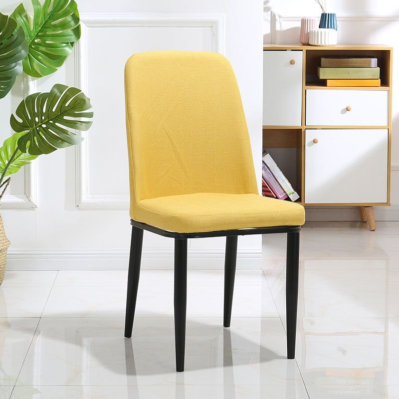 Dining Room Balanced Bordered Armless Chair with Foot Pads, Fabric, Black, Yellow