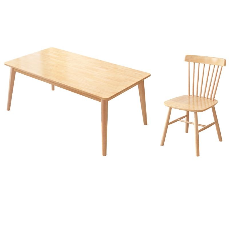 Casual Dining Table Set with Windsor Back in Natural Finish Rubberwood, Table & Chair(s), 5 Piece Set, 33.9"H x 17.7"W x 17.7"D, 47.2"L x 27.6"W x 29.5"H