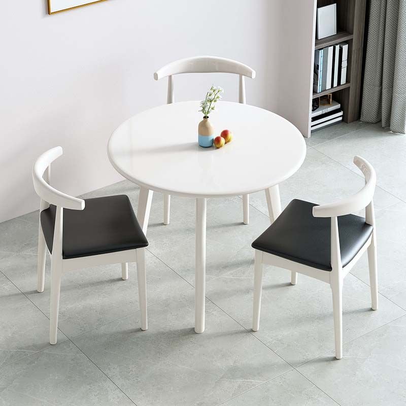 Art Deco Dining Table Set with 3 Legs Wood Slab Round Table and Chairs, 4-piece, 35.4"L x 35.4"W x 29.5"H, White, Table & Chair(s)
