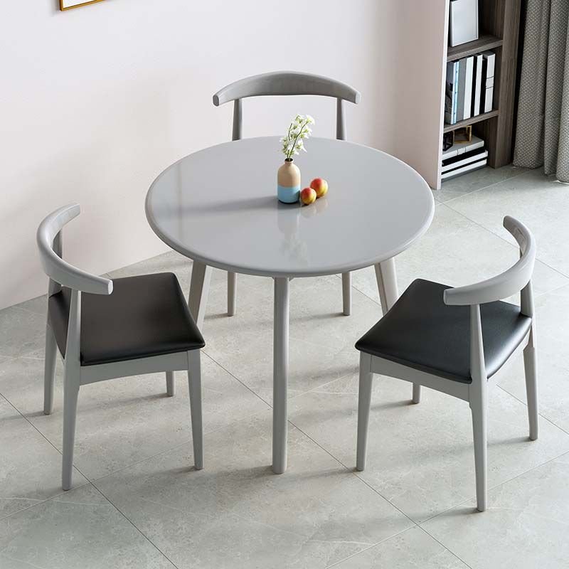 Art Deco Gray Wood Slab Dining Table Set with 3-Leg Round Table and Upholstered Chairs, 4 Piece Set, 31.5"L x 31.5"W x 29.5"H, Grey, Table & Chair(s)