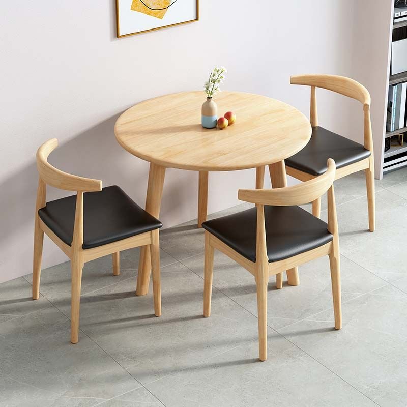 Casual Natural Solid Wood Dining Table Set with 3-Leg Natural Finish Round Table for Seats 2, 1 Piece, 31.5"L x 31.5"W x 29.5"H, Natural, Table