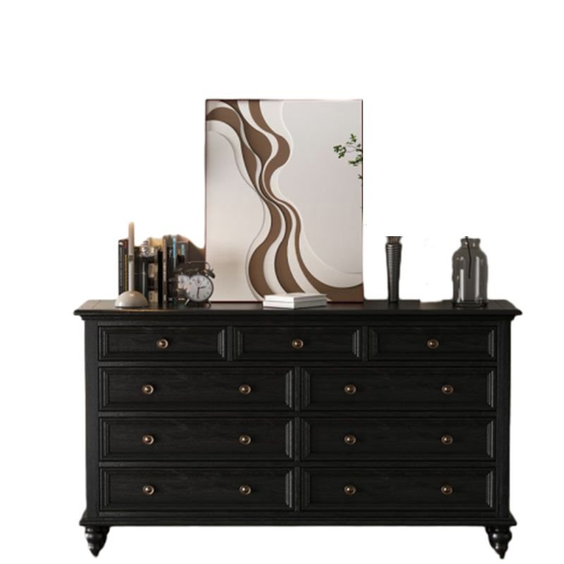 Classic Black Double Dresser Ash Wood for Bedroom, 55"L x 16"W x 35"H