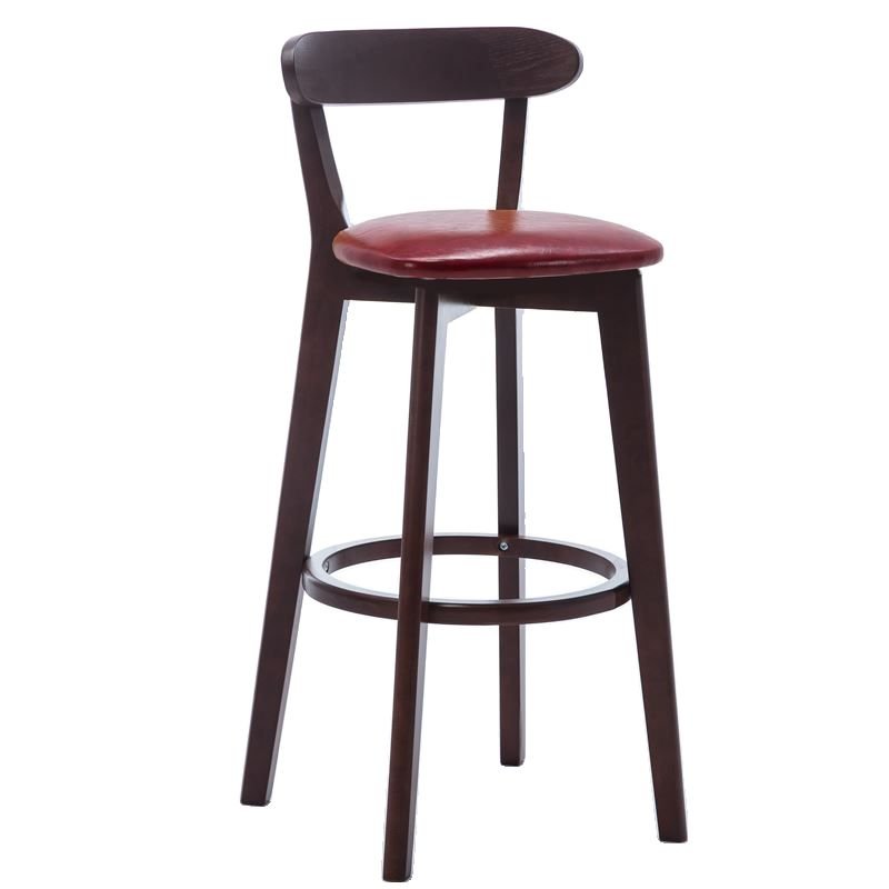 Carmine Bistro Stool with Exposed Back and Underneath Counter Design, Red, Brown