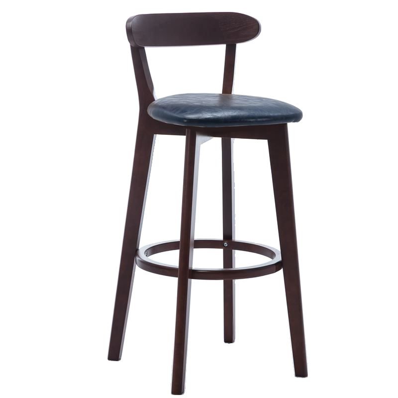 Azure Bistro Stool with Exposed Back and Underneath Counter Design, Dark Blue, Brown