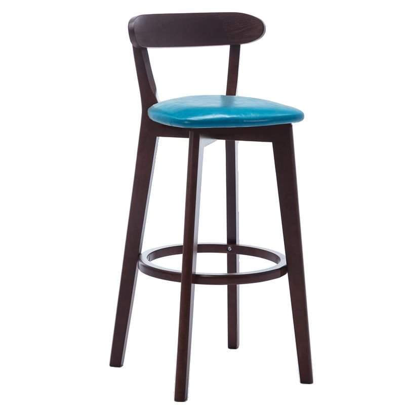Azure Bistro Stool with Exposed Back and Underneath Counter Design, Lake Blue, Brown