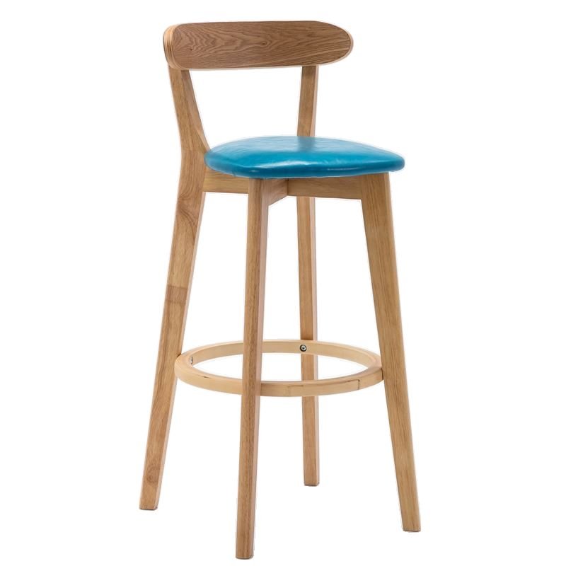 Azure Bistro Stool with Exposed Back and Underneath Counter Design, Lake Blue, Natural