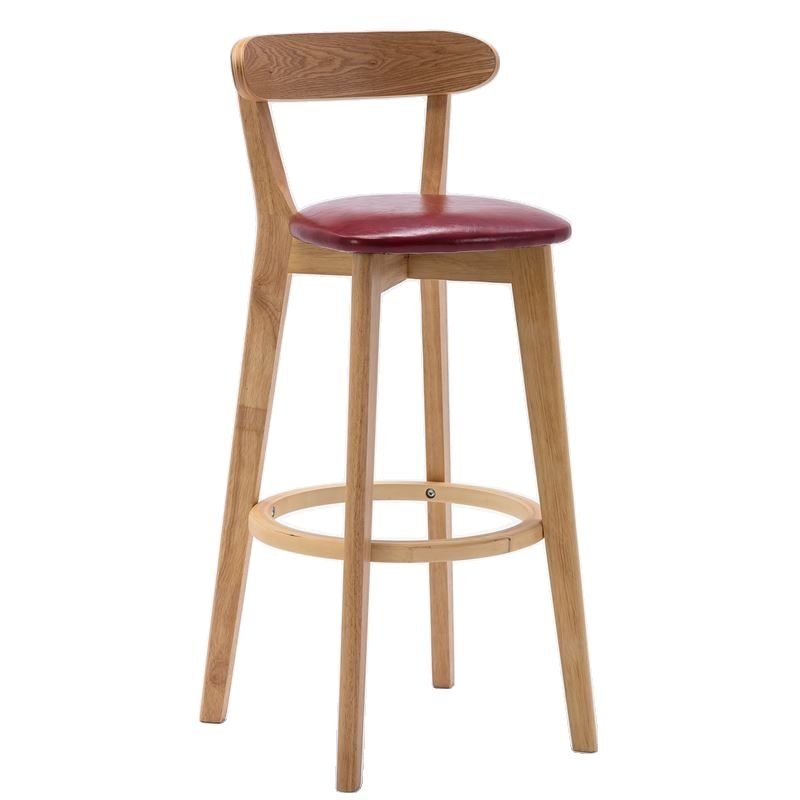 Carmine Bistro Stool with Exposed Back and Underneath Counter Design, Red, Natural