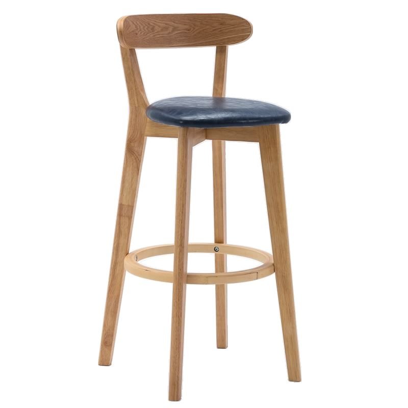 Azure Bistro Stool with Exposed Back and Underneath Counter Design, Dark Blue, Natural