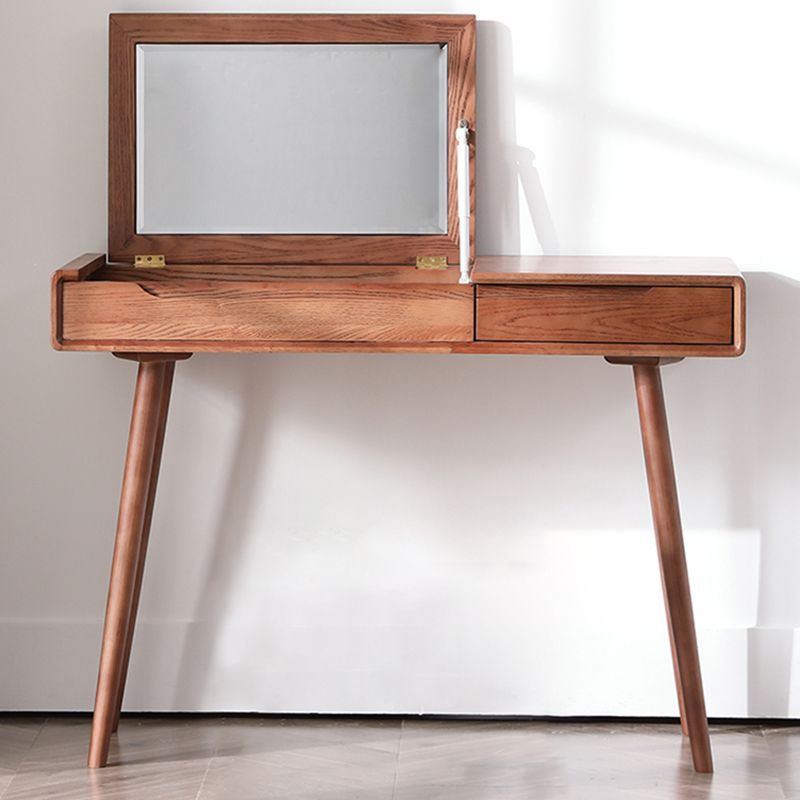 Standard Modern Dressing Table Ash Wood Auburn with Flip-Top Mirror, Makeup Vanity & Mirror