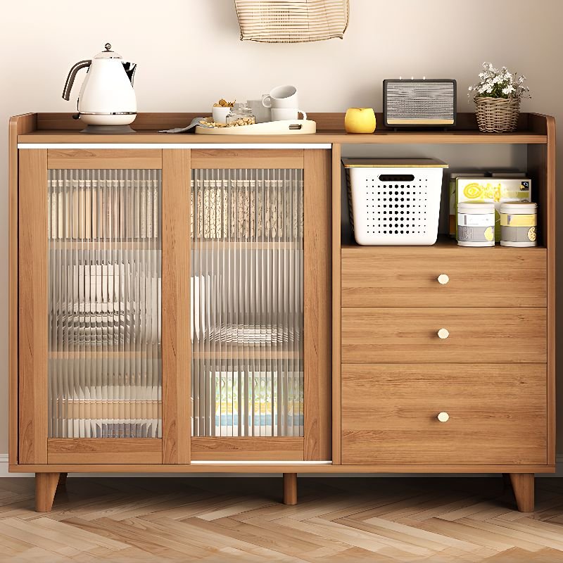 2 Shelves Standalone Flooring Natural Finish Sideboard for Sitting Room with Kitchen Tool Storage and Benchtop, 39"L x 14"W x 36"H