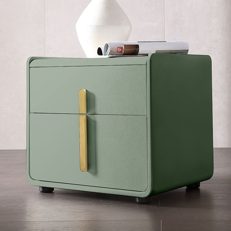 2 Tiers Contemporary Artificial Leather Nightstand With Drawer Organization, Dark Green, 16"L x 16"W x 19"H