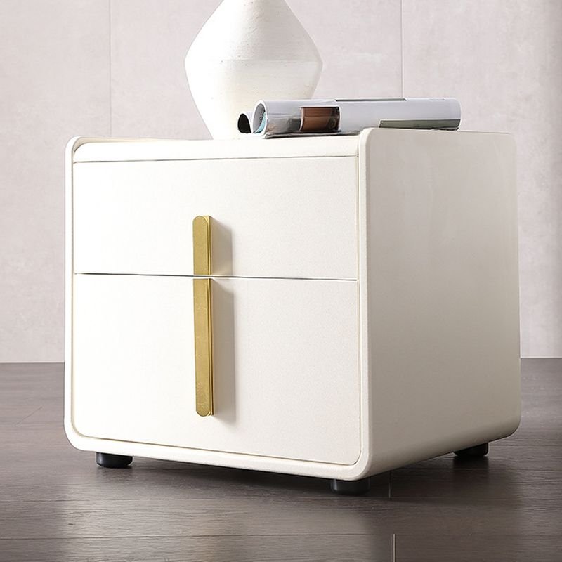 2 Tiers Trendy Vinyl Leather Nightstand With Drawer Storage, Off-White, 16"L x 16"W x 19"H
