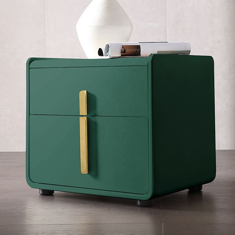 2 Tiers Postmodern Lime Green Pu Leather Nightstand With Drawer Organization, 20"L x 16"W x 19"H