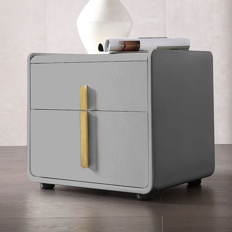 2 Tiers Contemporary Grey Vinyl Leather Nightstand With Drawer Storage, 16"L x 16"W x 19"H