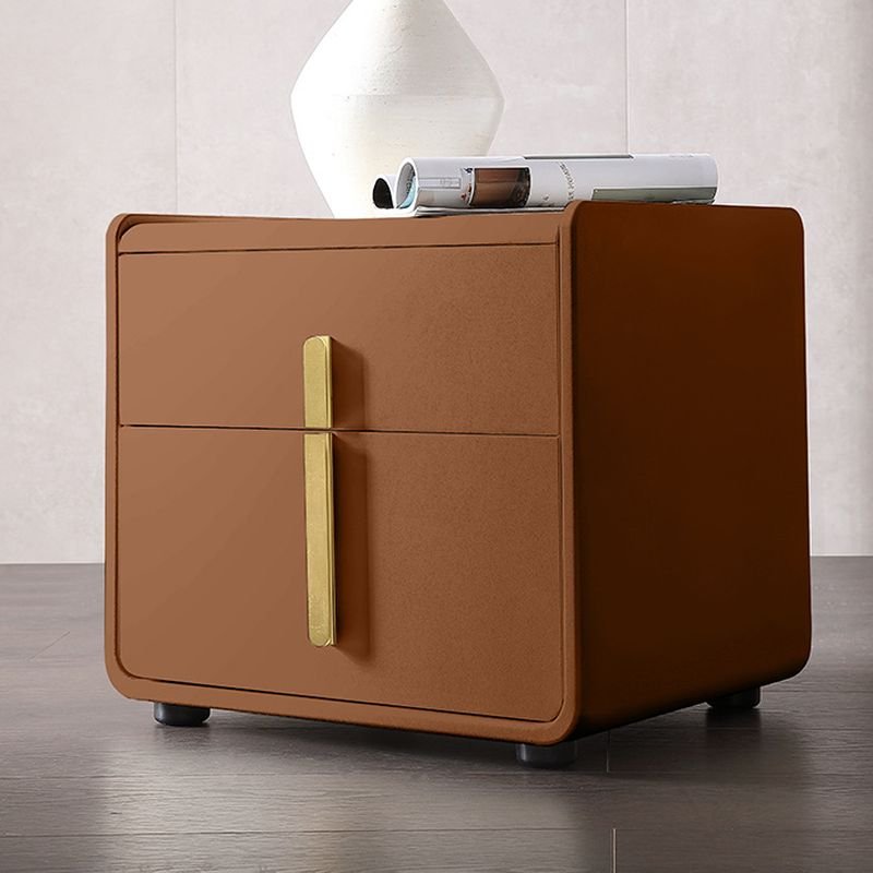 2 Tiers Simplistic Amber Color Vinyl Leather Drawer Storage Bedside Table, 16"L x 16"W x 19"H