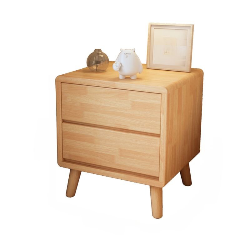 2 Tiers Simplistic Natural Wood Drawer Storage Nightstand, Natural