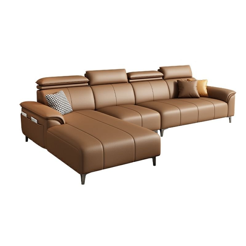 Brown L-Shape Left Sofa Recliner with Adjustable Headrest Living Room, 118"L x 71"W x 41"H, Anti Cat Scratch Leather
