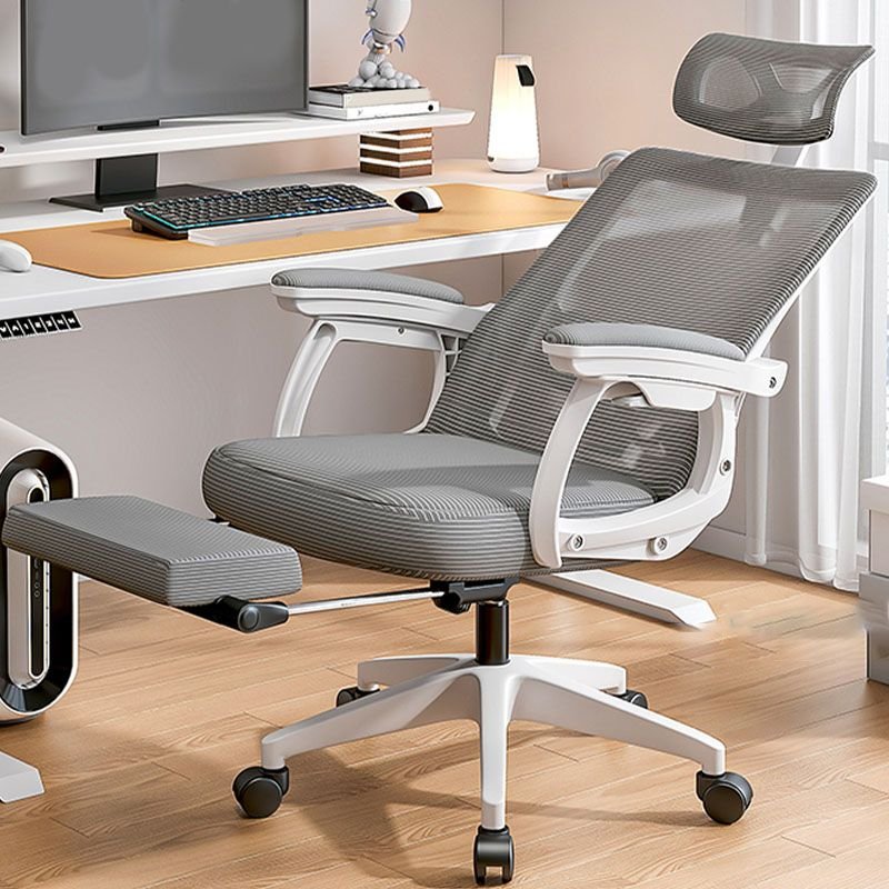 Adjustable Back Angle Grey Tilt Available Lifting Swivel Upholstered Office Furniture with Back, Foot Support and Swivel Wheels, White-Gray