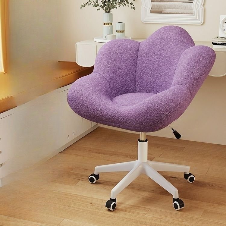 Minimalist Ergonomic Upholstered Office Chairs in Purple with Back and Rollers, Purple, White