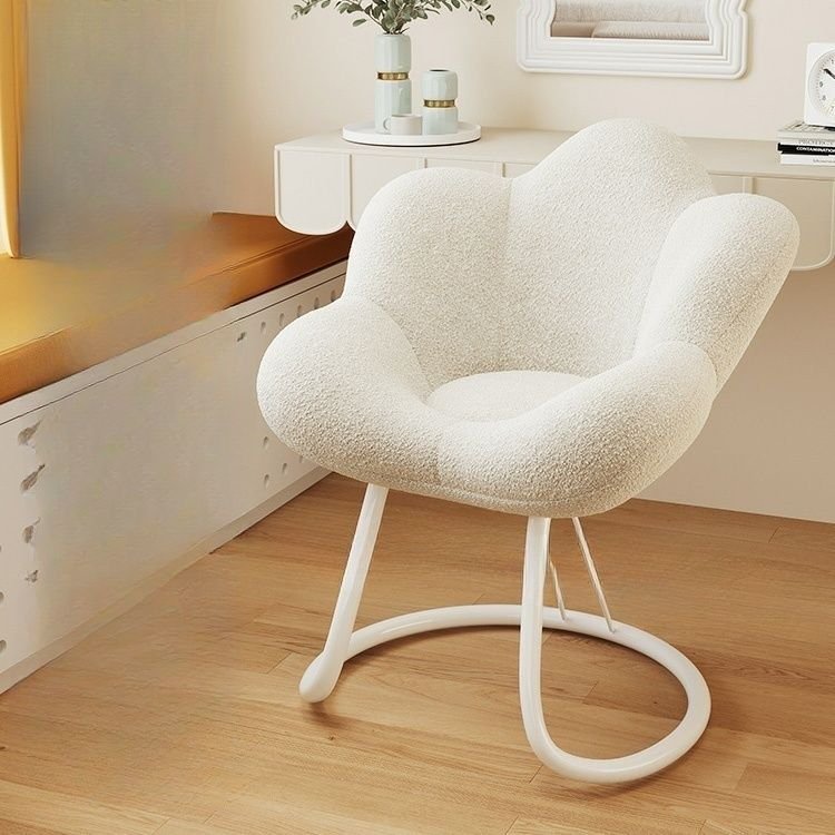 Art Deco Ergonomic Upholstered Office Desk Chairs in Cream with Back, White, Casters Not Included