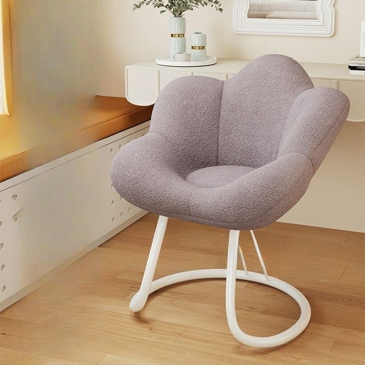 Minimalist Ergonomic Upholstered Office Desk Chairs in Grey with Back, Grey, Casters Not Included, White