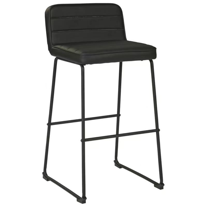 Simplistic Midnight Black Back Synthetic Leather Rectangular Shape Bistro Stool with Metal Base and Foot Support for Bistro, Black, Bar Stool(30"H)