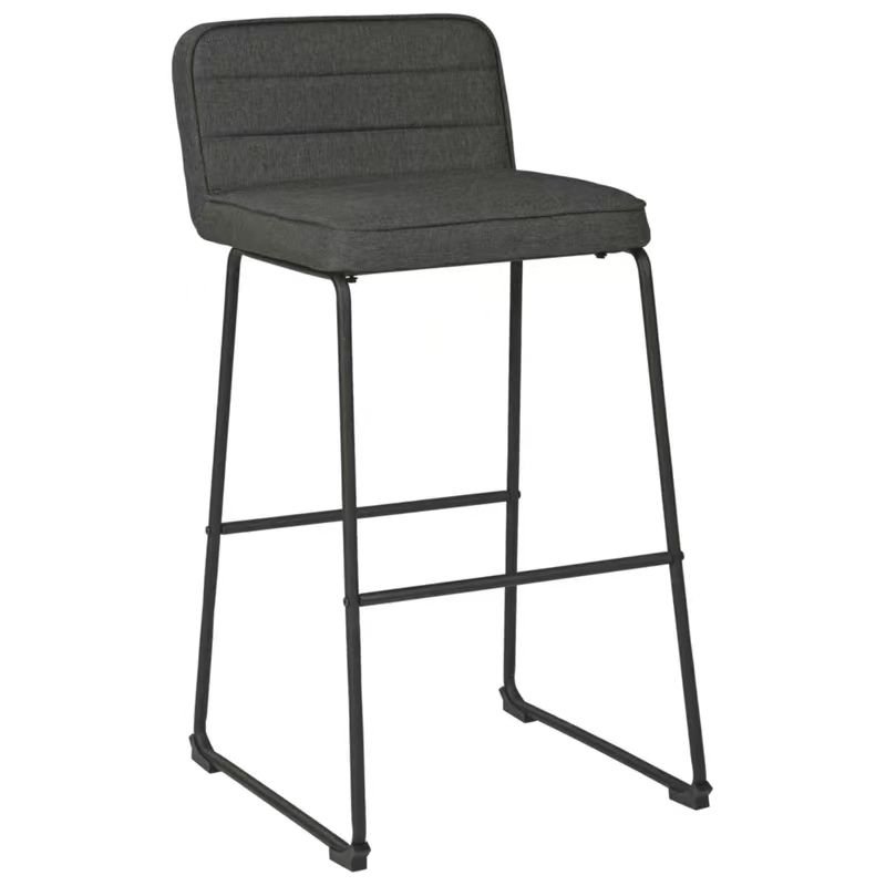 Simple Gray Back Pleather Square Bistro Stool with Metal Base and Foot Platform for Home Bar, Dark Gray, Counter Stool(26"H)