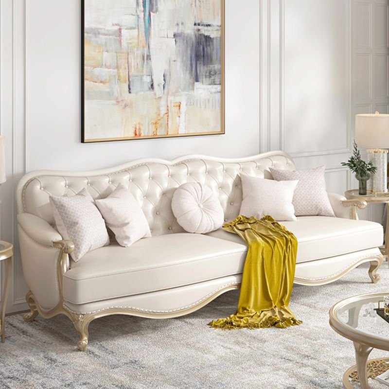 Glam Beige Nappa Stationary Sectional Sofa with Tufted Back and Nailhead Trim - 83"L x 32"W x 39"H Nappa Horizontal