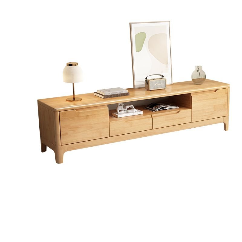 Simple TV Stand in Rubberwood with Shelf, 2 Cabinets and 2-Drawer for Sitting Room, Wood Color, 70.9"L x 15.7"W x 18.9"H