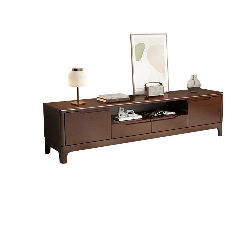 Simple TV Stand in Natural Wood with Shelf, 2-Cabinet and 2 Drawers for Drawing Room, Nut-Brown, 59.1"L x 15.7"W x 18.9"H