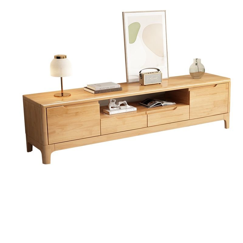 Modern Simple Style TV Stand in Natural Wood with Shelf, 2-Cabinet and 2 Drawers for Drawing Room, Wood Color, 79"L x 16"W x 19"H