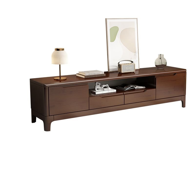 Modern Simple Style TV Stand in Rubberwood with Shelf, 2 Cabinets and 2-Drawer for Parlor, Nut-Brown, 70.9"L x 15.7"W x 18.9"H