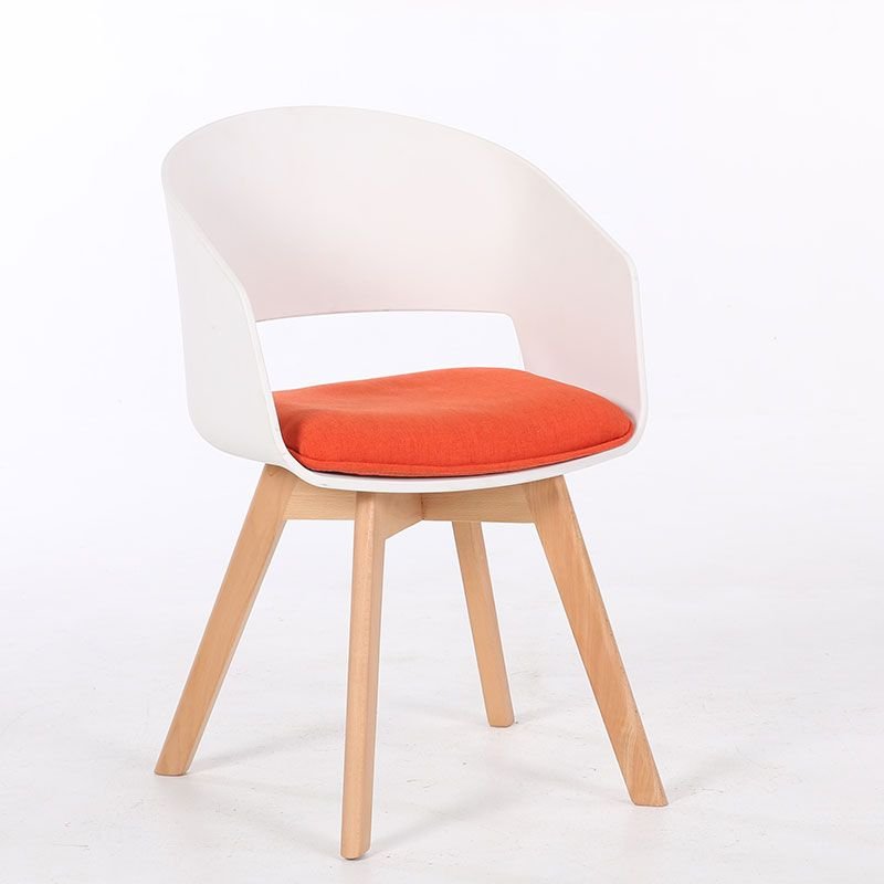 Casual Upholstered Office Desk Chairs in Tangerine Color with Armrest and Back, Casters Not Included, White
