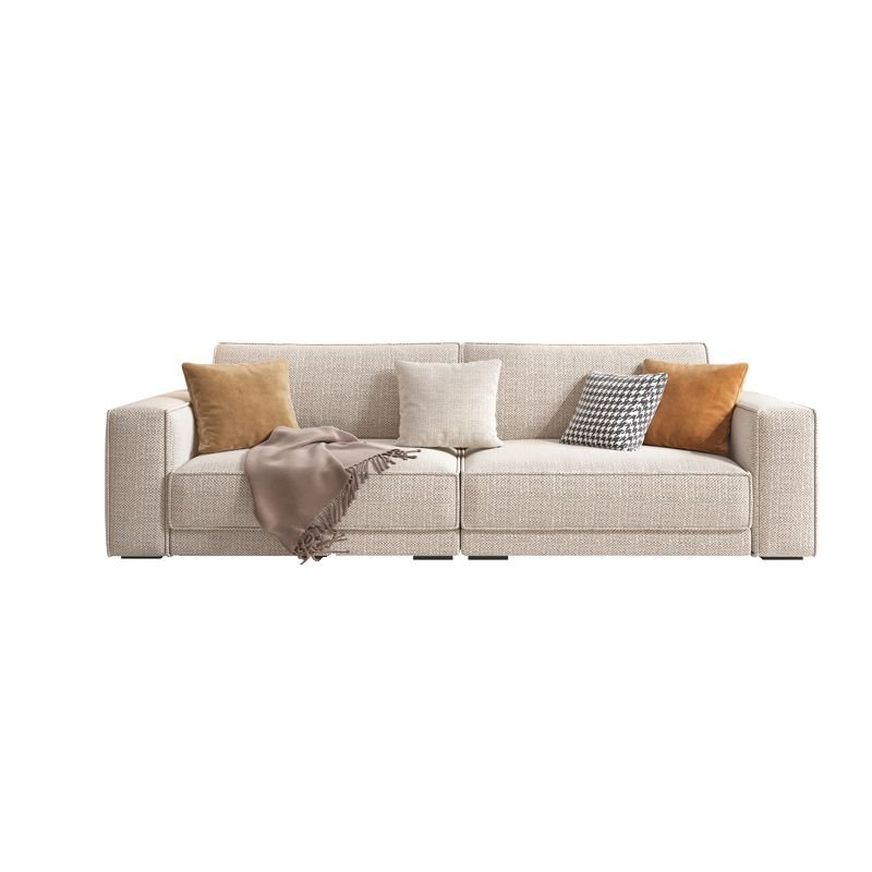 Horizontal Straight Sofa Couch in Cream with Pine Frame for 2 Person, Linen, 75"L x 39"W x 32"H