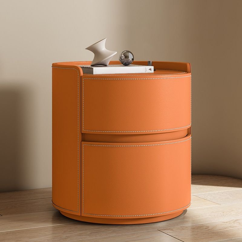 2 Drawers Casual Pu Leather Nightstand With Drawer Storage, Light Orange, Barenia Leather, 18"L x 18"W x 20"H