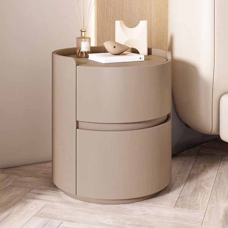 2 Drawers Modern Simple Style Vinyl Leather Nightstand With Drawer Storage, Light Coffee, Leather, 16"L x 16"W x 20"H