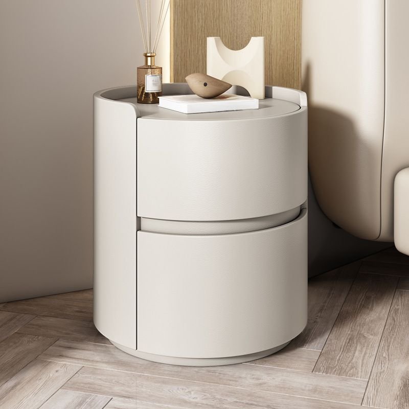 2 Drawers Modern Simple Style Leatherette Nightstand With Drawer Storage, Off-White, Leather, 16"L x 16"W x 20"H