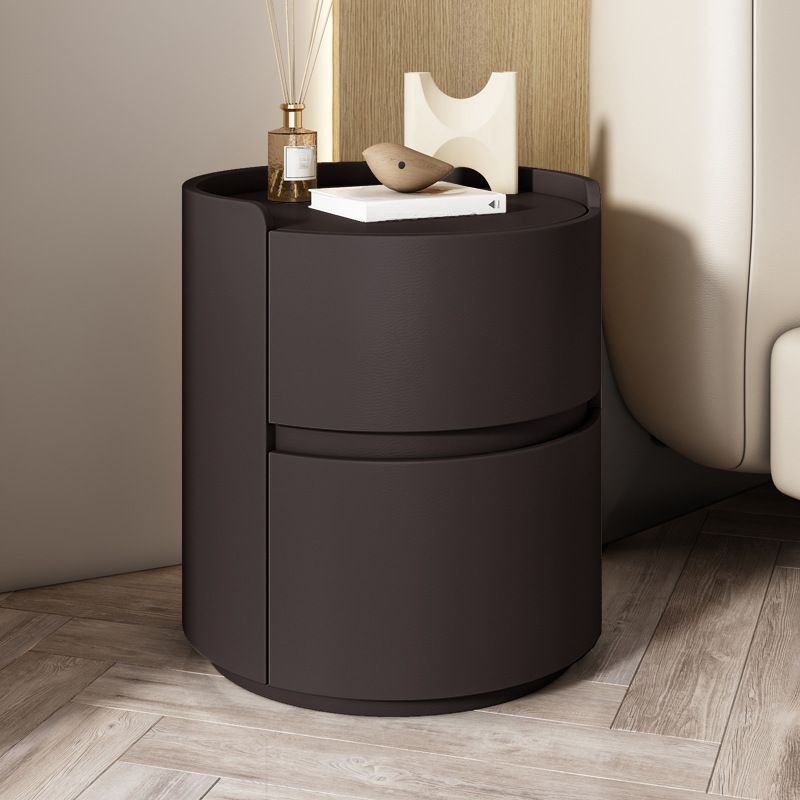 2 Drawers Contemporary Vinyl Leather Nightstand With Drawer Storage, Dark Coffee, Leather, 16"L x 16"W x 20"H