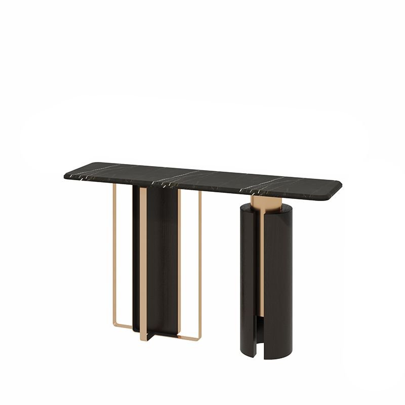 1 Piece Luxury Rectangular Faux Marble Console Table in Black with Abstract and Scratch Resistant, 55"L x 14"W x 31"H