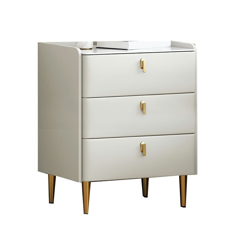 Simplistic Stone Drawer Storage Bedside Table with 3 Drawers & Leg, Cream, Manufactured Wood, 12"L x 16"W x 24"H