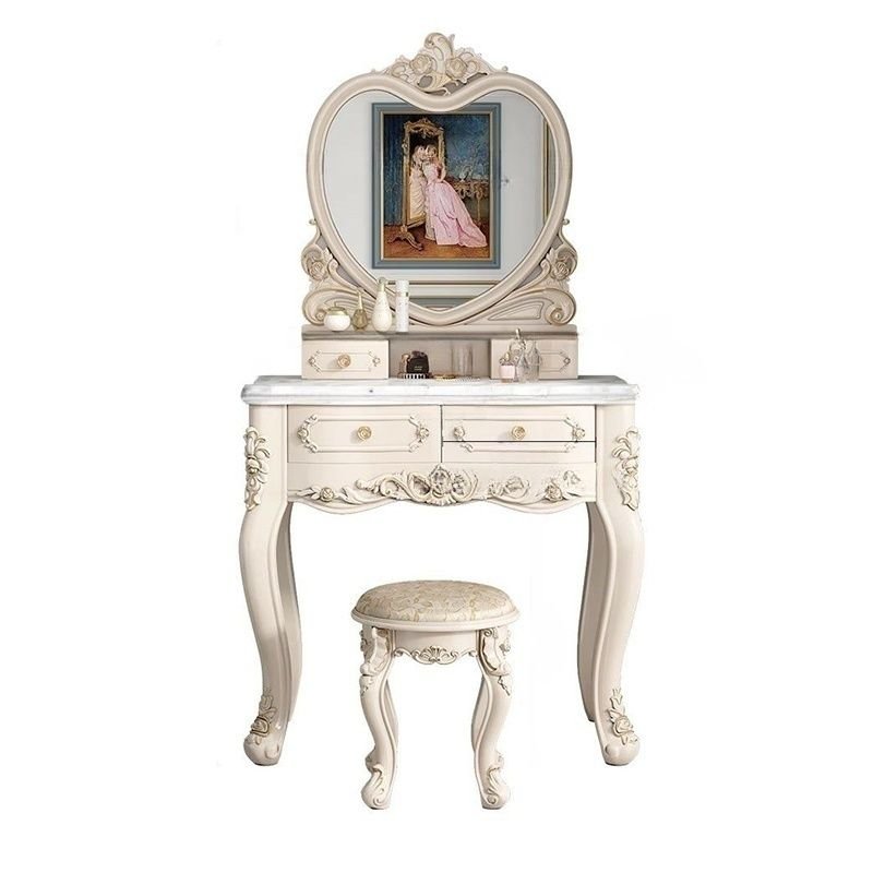 Bedroom Use Heart Push-Pull Tabletop Storage, No Suspended, Makeup Vanity & Stools, Hearts, 31"L x 19"W x 58"H