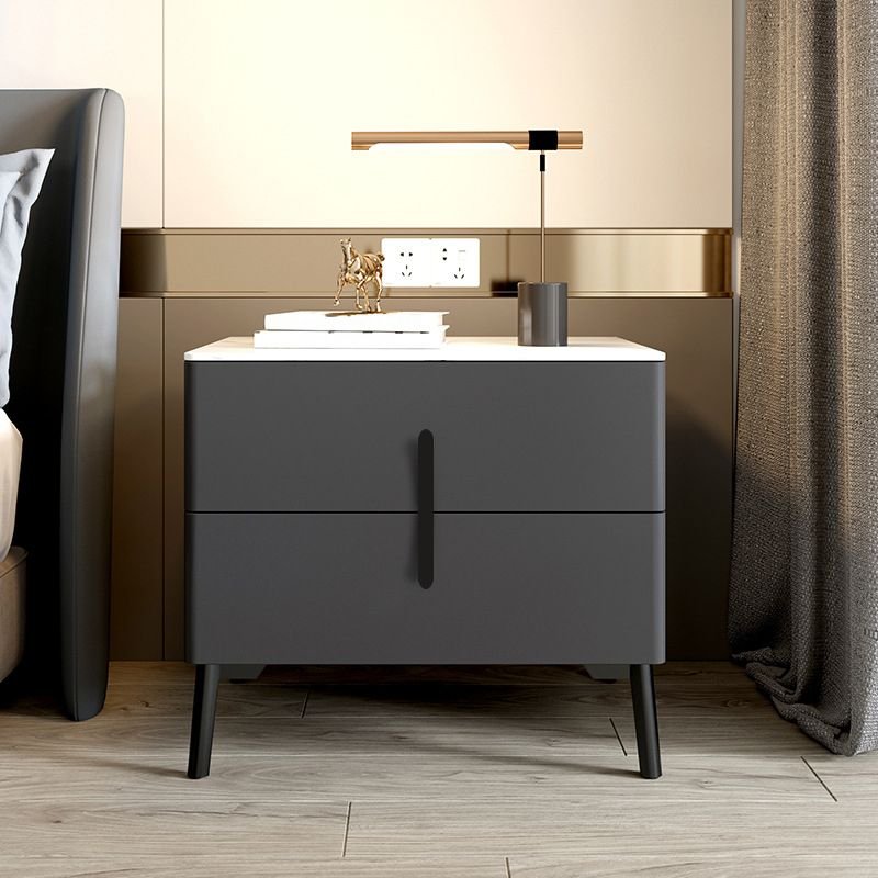 Trendy Sintered Stone Drawer Storage Bedside Table with 2 Drawers & Leg, Dark Gray, 18"L x 16"W x 20"H