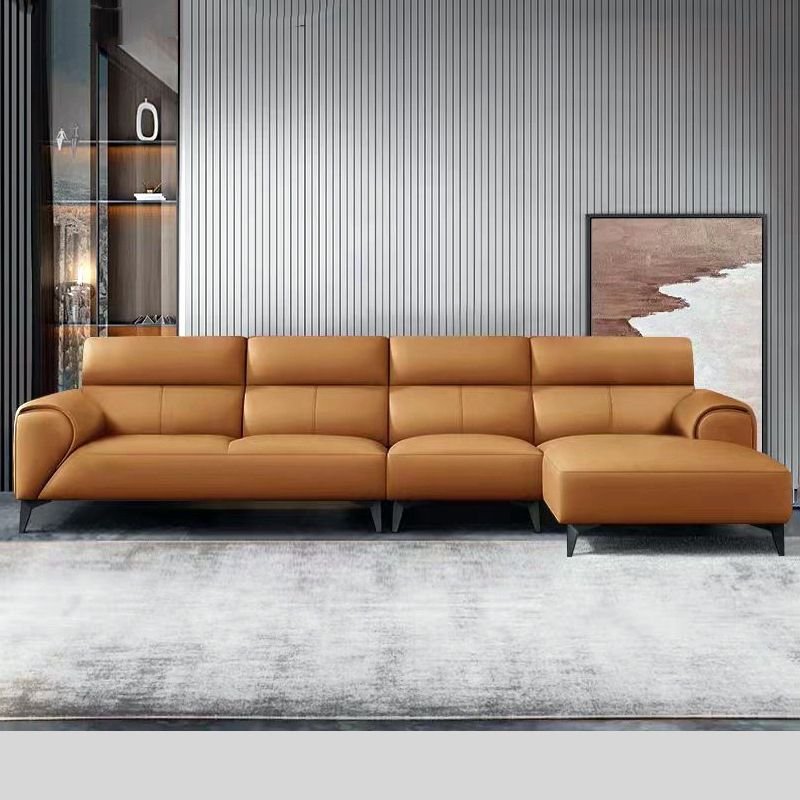 L-Shape Orange Right Hand Facing Sofa Recliner for Living Room, Orange, Full Grain Cow Leather