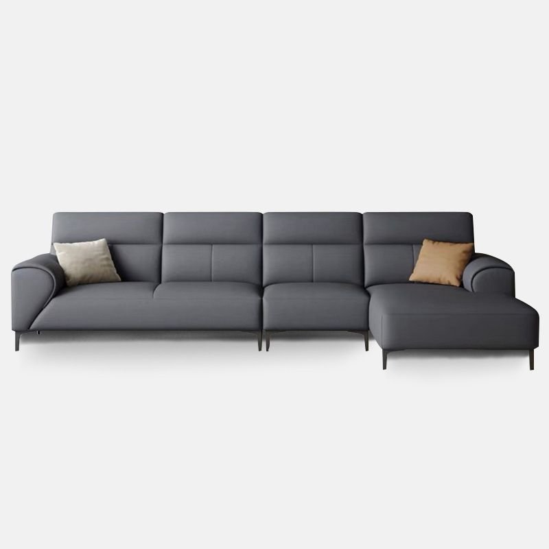 L-Shape Right Sofa Chaise for Living Space, Dark Gray, Full Grain Cow Leather