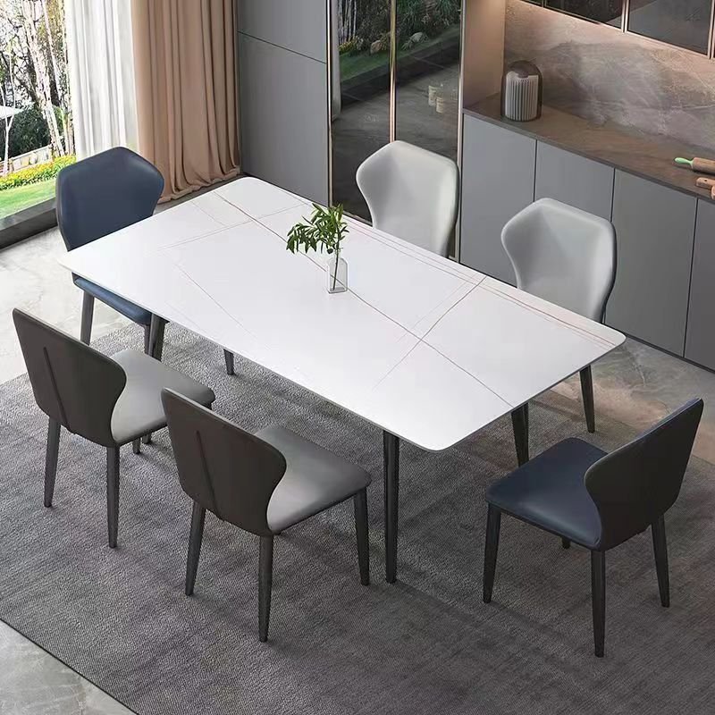 Art Deco Rectangular Dining Table Set with Fixed Table, 4 Legs and a Slate Top, Table, 1 Piece, 47.2"L x 27.6"W x 29.5"H, Matte White