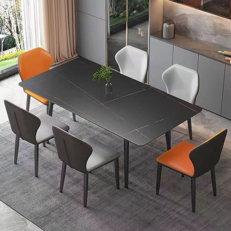 Simple Rectangular Fixed Dining Table Set with a Slate Top in Charcoal and 4-Leg, Table, 1 Piece, 70.9"L x 35.4"W x 29.5"H