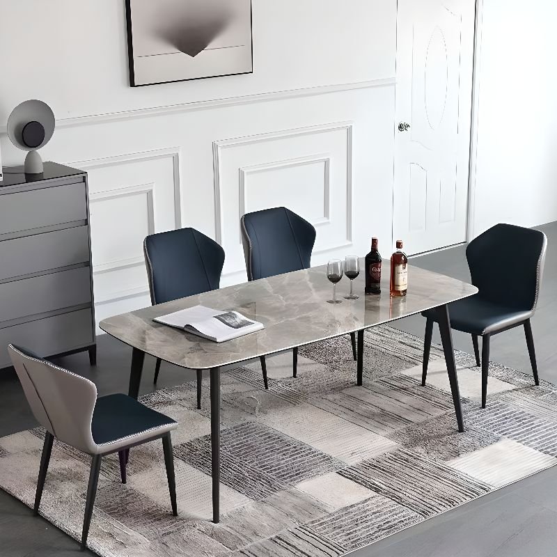 5 Piece Set Dining Table Set with a Grey Slate Tabletop, Fixed Table and 4 Legs, Upholstered Back and Cushion Chair, Table & Chair(s), 47.2"L x 27.6"W x 29.5"H