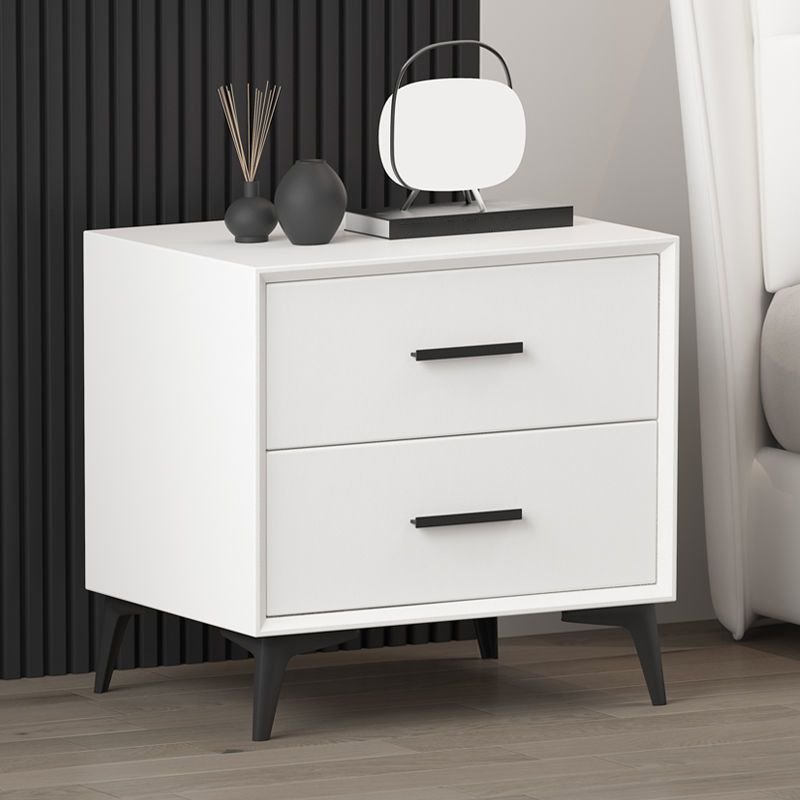 Trendy White Faux Leather Top Nightstand With Drawer Storage, 16"L x 16"W x 19"H