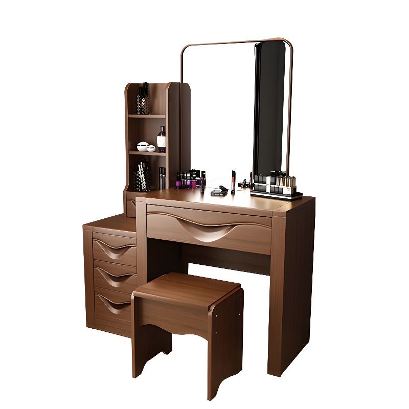 Classicist Natural Wood Ground Design Push-Pull Non-Floating Vanity with Tabletop Storage, Makeup Vanity & Stools, 41"L x 16"W x 59"H