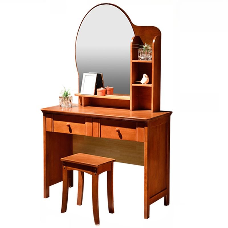 Classicist Natural Wood Ground Design Push-Pull Non-Floating Vanity with Tabletop Storage, Makeup Vanity & Stools, 39"L x 17"W x 64"H